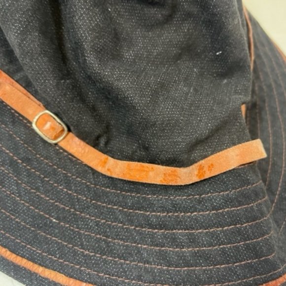 Floppy Sun Hat Black Brown Stitched Cotton Blend Daniele Meucci Made in Italy - Picture 10 of 10